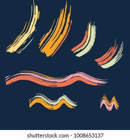 Set of colorful brush strokes. Dirty artistic design elements.
