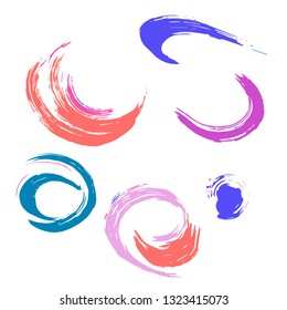 Set of colorful brush strokes. Dirty artistic design elements.