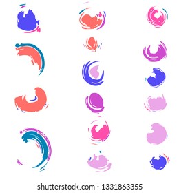 Set of colorful brush strokes. Dirty artistic design elements.
