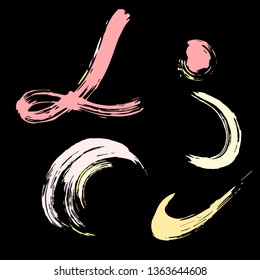 Set of colorful brush strokes. Dirty artistic design elements.