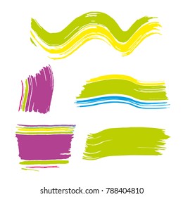 Set of colorful brush strokes. Dirty artistic design elements.