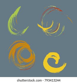 Set of colorful brush strokes. Dirty artistic design elements.