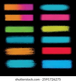 set of colorful brush strokes on a black background. brush stroke vector illustration