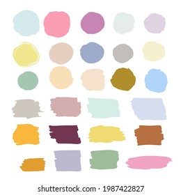 Conjunto de pinceladas coloridas. Lugares aislados de pintura en colores pastel
