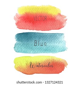 Set of colorful brush strokes watercolor on white baclground, Vector illustration.