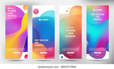 conjunto de burbujas coloridas Liquid enrollup business brochure banner design plantilla vertical, portada presentación de fondo, publicación moderna x-banner y banner bandera, stand de banner Rolling up