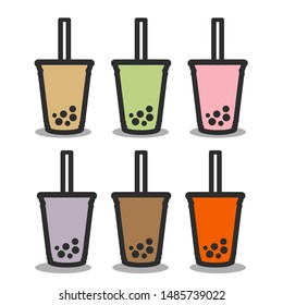 set of colorful bubble milk tea isolated on white background illustration vector