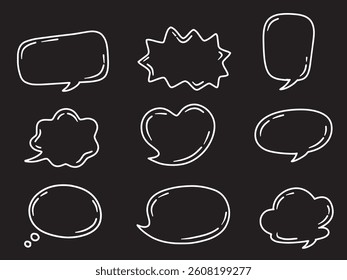 Set of colorful bubble speech. With doodle hand drawn style. For layout, website, graphic design.	
