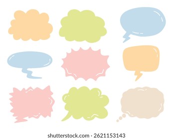 Conjunto de discurso de burbuja de colores. Con estilo dibujado a mano doodle. Para la distribución, el Sitio web, el Diseño gráfico.