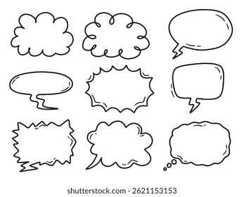 Set of colorful bubble speech. With doodle hand drawn style. For layout, website, graphic design.