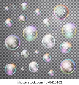 Set colorful bubble in vector. Isolated Soap Water bubbles collection