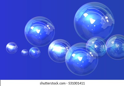 Set colorful bubble in vector. Soap bubbles with transparent designed for any color backgrounds. Isolated Water balls collection on blue