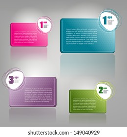 Set of Colorful Bubbles for Speech Vector Design. 1,2,3 steps text boxes. Infographic.