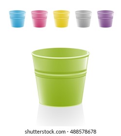 Set of colorful buckets on white background. Vector illustration. Ready to use vector elements.