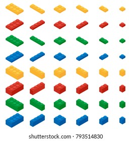 Set of colorful building blocks of a children's designer in the isometric style. 3D. Vector illustration. Icons.