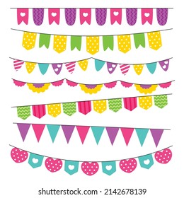 Set of colorful bunting flag vector clip art 