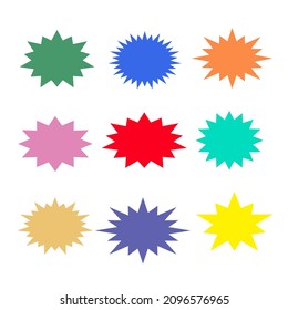 set of colorful bursting speech bubble in flat design, cute sticker for chat symbol, comic, tag, label or dialog word