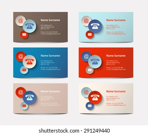 set of colorful  business cards with icons, vector illustration, eps 10 with transparency