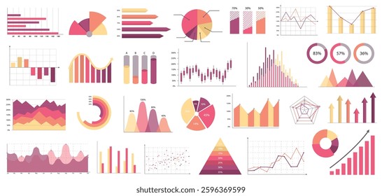 Set of colorful business charts and graphs in modern flat design. Vector illustration