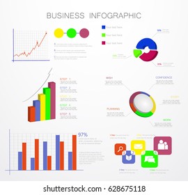 Set of colorful business diagrams. Abstract web and app elements. Business progress and regression. Round, triangular and rectangular figures for presentations. Vector illustration. EPS 10.