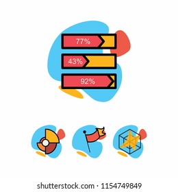 Set of colorful business icons. Line graphics, juicy color.
