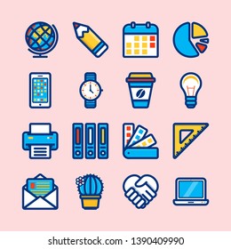 Set of the colorful business, office, work icons outline style