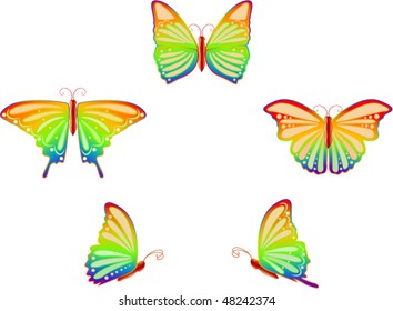 set of colorful butterflies