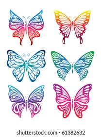 set of colorful butterflies