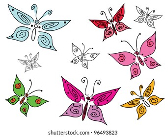 Set of colorful butterflies