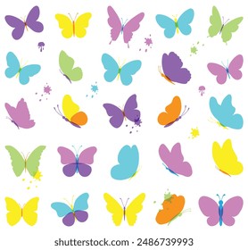 Set of colorful butterflies. Collection of butterflies. Vector illustration.Multicolored butterflies clipart set.Baby shower design elements.Party invitation, birthday celebration. Spring,summer decor