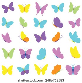 Set of colorful butterflies. Collection of butterflies. Vector illustration.Multicolored butterflies clipart set.Baby shower design elements.Party invitation, birthday celebration. Spring,summer decor