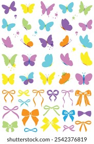 Set of colorful butterflies. Collection of butterflies. Vector illustration.Multicolored butterflies clipart set.Baby shower design elements.Party invitation, birthday celebration. Spring,summer decor