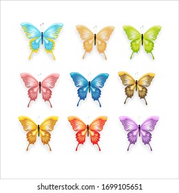 set of colorful butterflies isolated on white background. Beautiful collection
