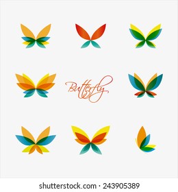 Set of colorful butterflies logos. Vector illustration.