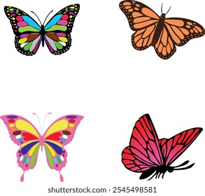 A set of colorful butterflies on the white background. Creative vector art.