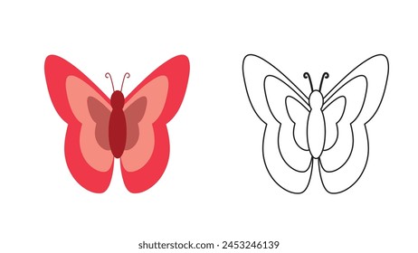 Un conjunto de mariposas de colores con el color del arco iris, caricatura de mariposa