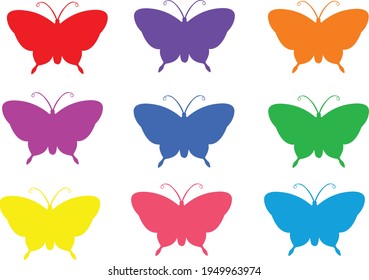 Set of colorful butterflies silhouettes vector illustration isolated