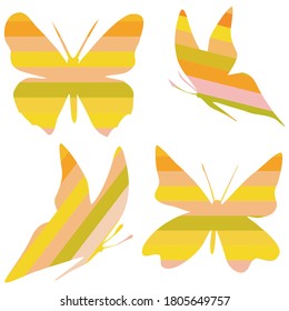 Set of colorful butterflies in sketch style on white background. Vector illustration isolated sign set.  Butterfly outline on white background for decoration design.