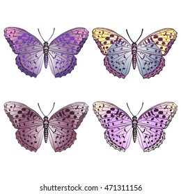 Set of colorful butterflies. Vector illustration
