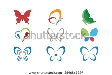 Set of colorful butterfly logo design template for your brand. Bundle animal logo