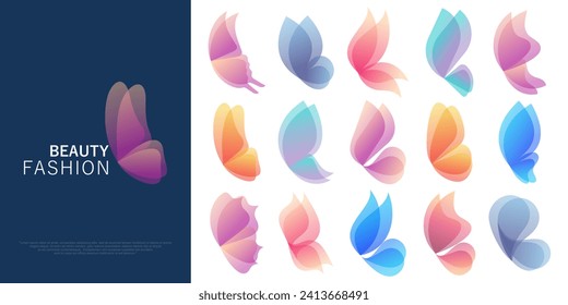 set of Colorful butterfly logo. Overlay transparent sheets style. Vector illustration