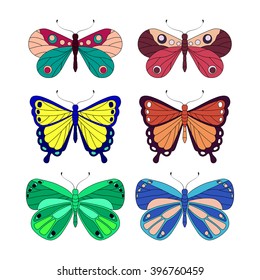 Set of colorful butterfly on white background