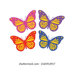 Set Of Colorful Butterfly Vector Isolated On White Background. Butterfly Clipart With Flat Style.