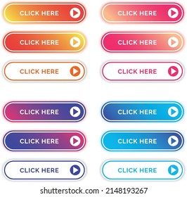 set of colorful buttons design click here with hover active regular style