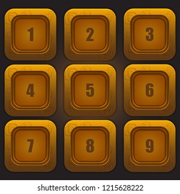 A set of colorful buttons with numbers from one to nine on a dark background. Vector design element.