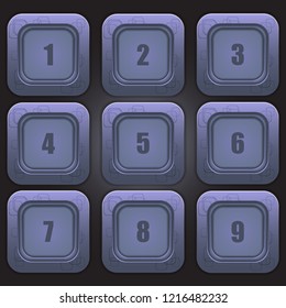 A set of colorful buttons with numbers from one to nine on a dark background. Vector design element.