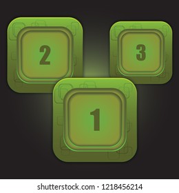 A set of colorful buttons with numbers from one to nine on a dark background. Vector design element.