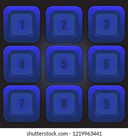 A set of colorful buttons with numbers from one to nine on a dark background. Vector design element.