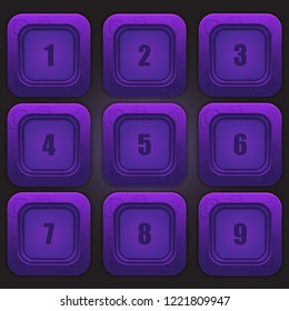 A set of colorful buttons with numbers from one to nine on a dark background. Vector design element.