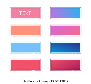 Set of colorful buttons. Rectangle area for writing. One color and gradient buttons with outer border. Space for text. Vector illustration.